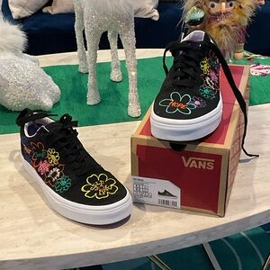 Vans Black Sneakers with Multicolored Floral Accents